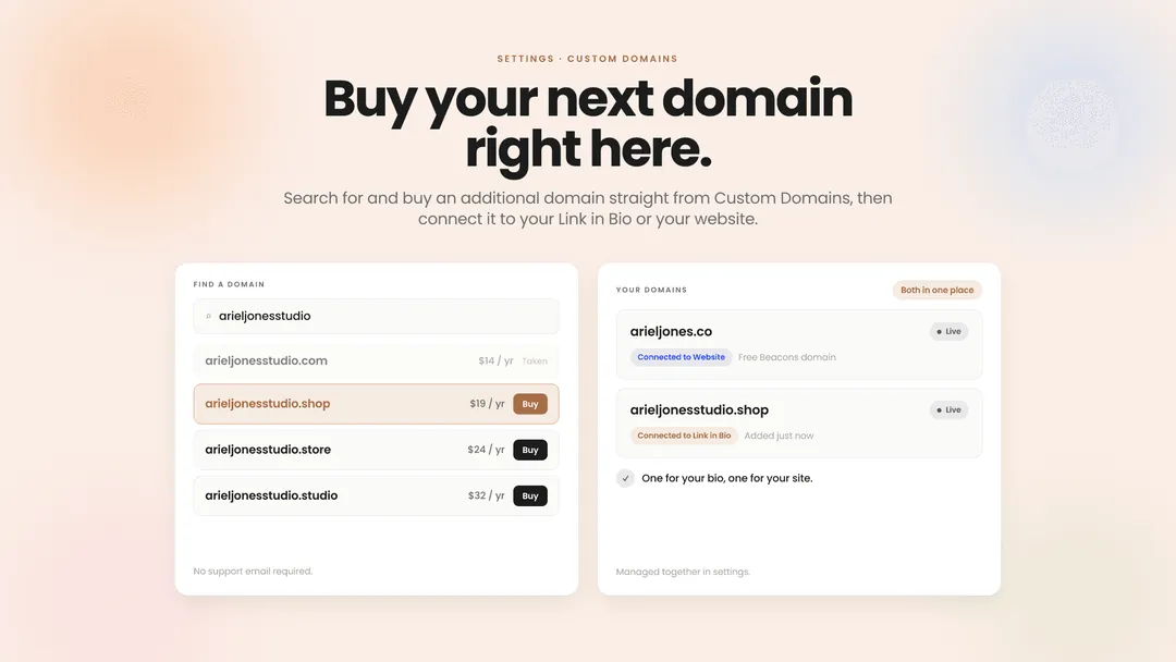 Add a second custom domain without leaving settings