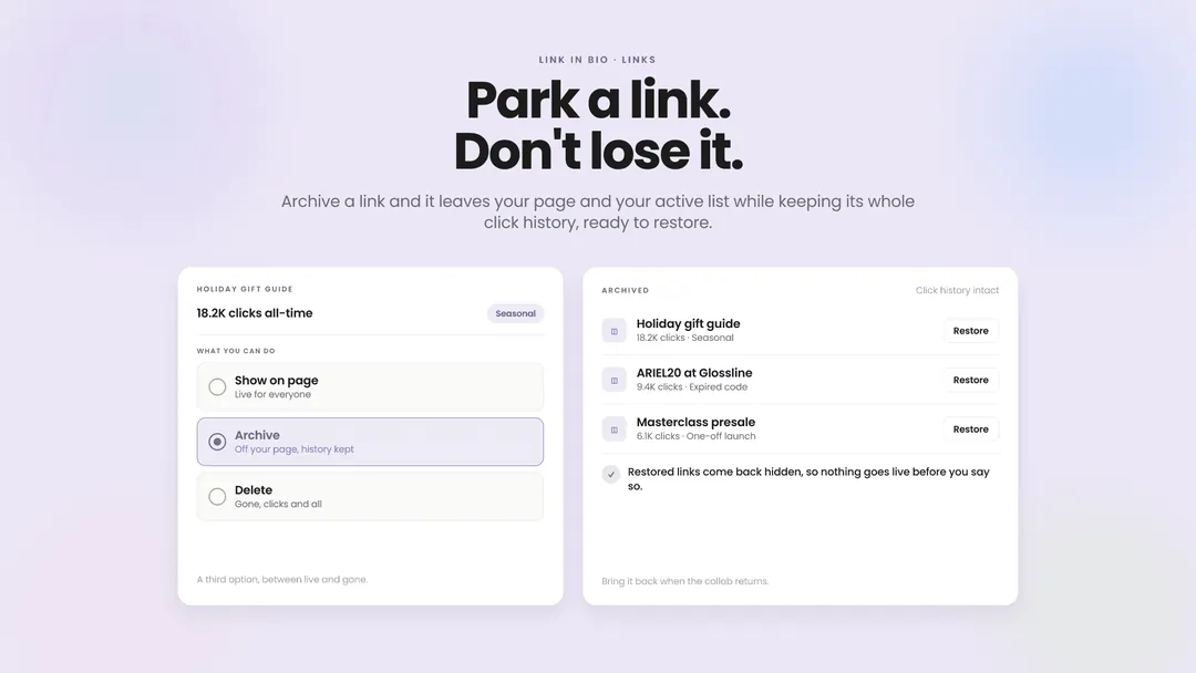 Archive a link instead of deleting it