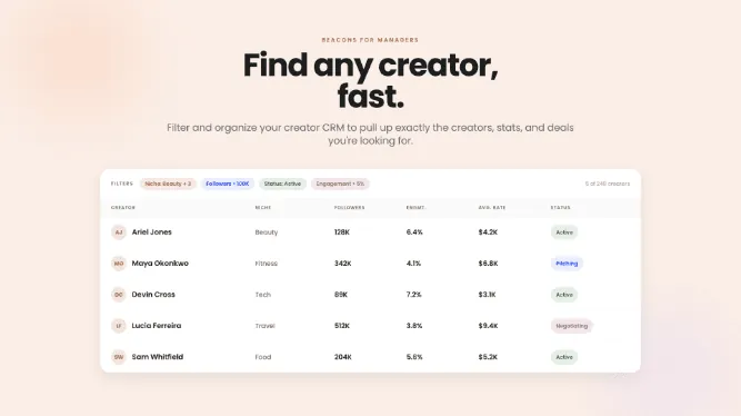 Creator CRM filters: find any creator fast