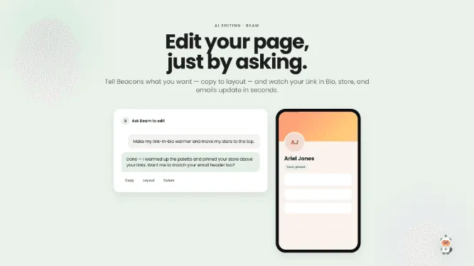Edit your link in bio, store, and emails - just by asking