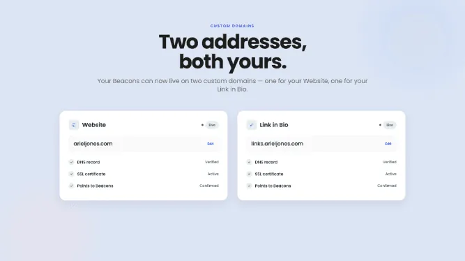 Give your website and link in bio their own custom domains