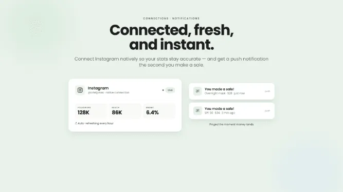 Native Instagram connection and push notifications