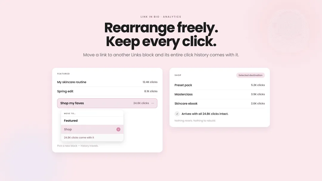Reorganize your Link in Bio without losing your click data