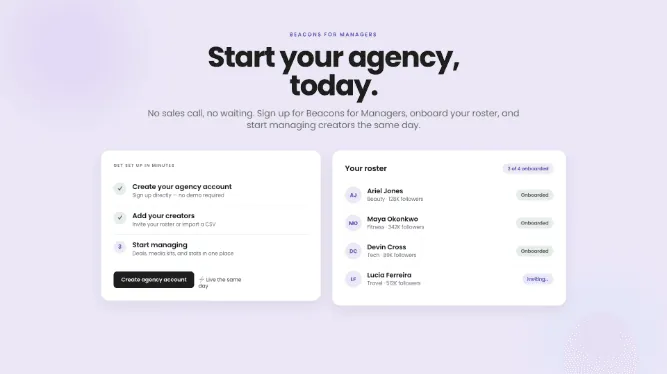 Self-serve agency signup for Beacons for Managers
