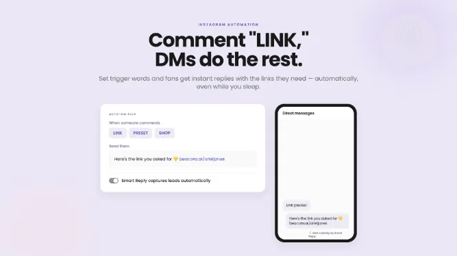 Smart Reply: comment "LINK" and your DMs handle the rest