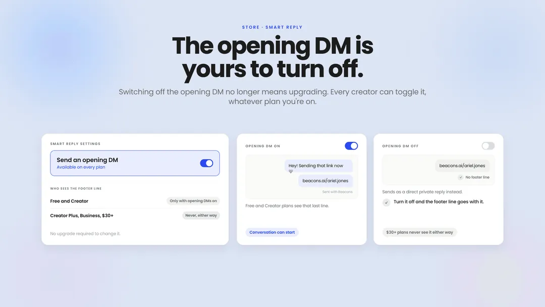 The opening DM is yours to turn off